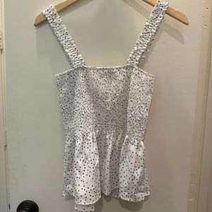 Sugar Lips White and Black Polka Dot Smocked Top